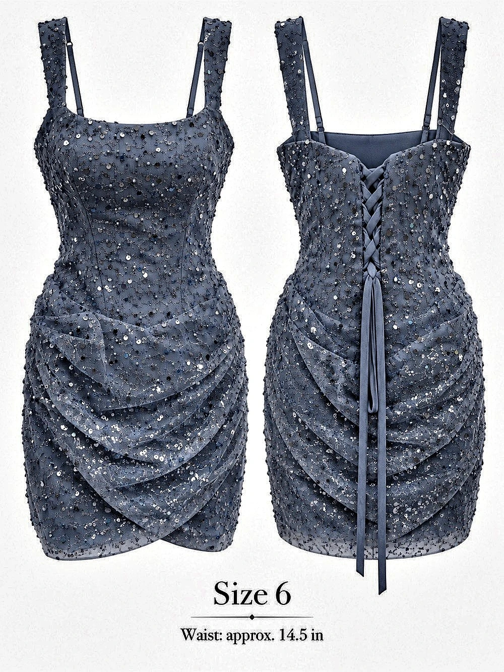 Sequin Ruched Mini Dress in Blue Size 6 Like New